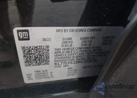 2024 Chevrolet Trax Fwd Sp from USA, damaged, VIN KL77LFE22RC073575